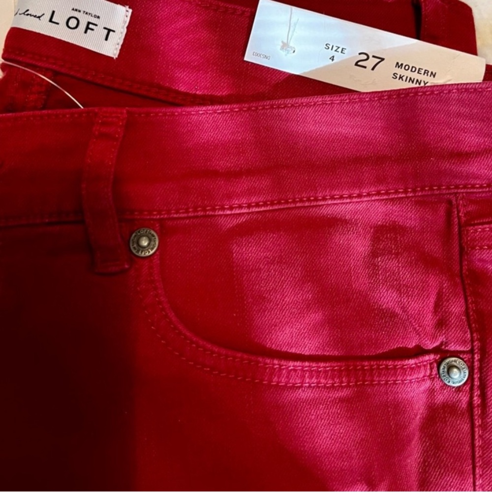LOFT Women's Vibrant Red Modern Skinny Jeans - Picture 3 of 6